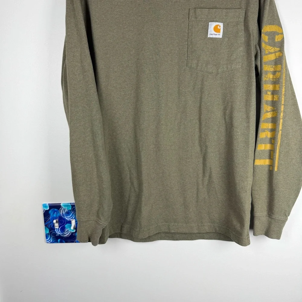 Carhartt Shirt Mens Small Green Long Sleeve Workwear Spell Out Logo Gorpcore